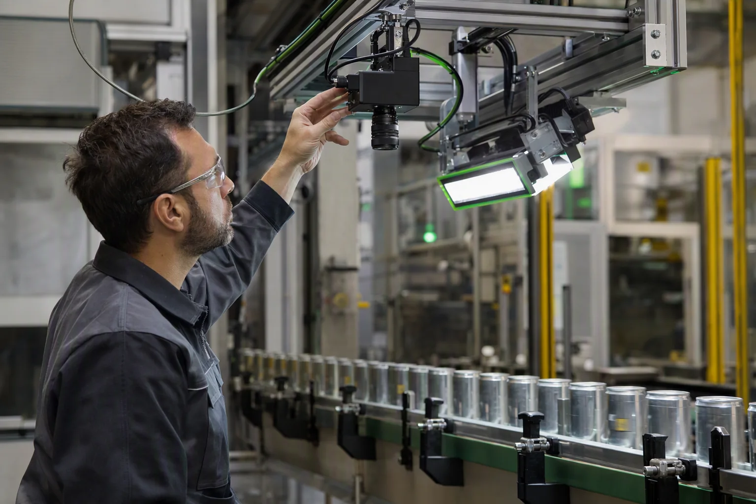 Automation engineer evaluating an existing industrial camera and lighting
