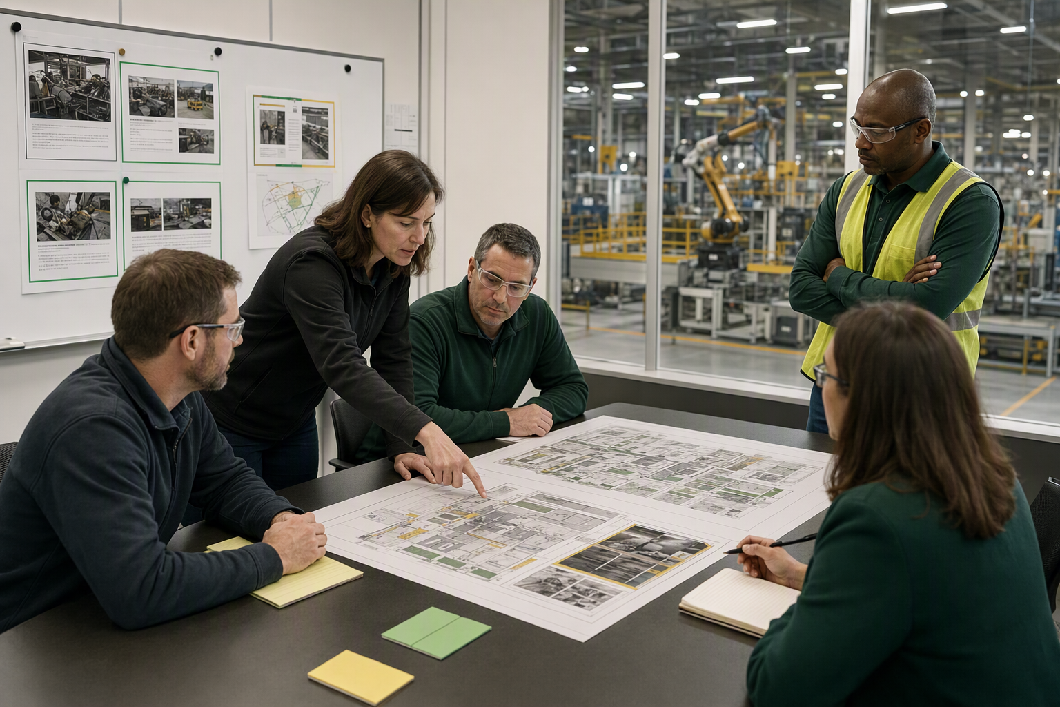 A modern factory with multiple camera-enabled inspection points